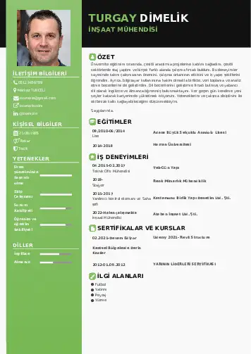 İnşaat Mühendisi Cv Örnekleri cv indir
